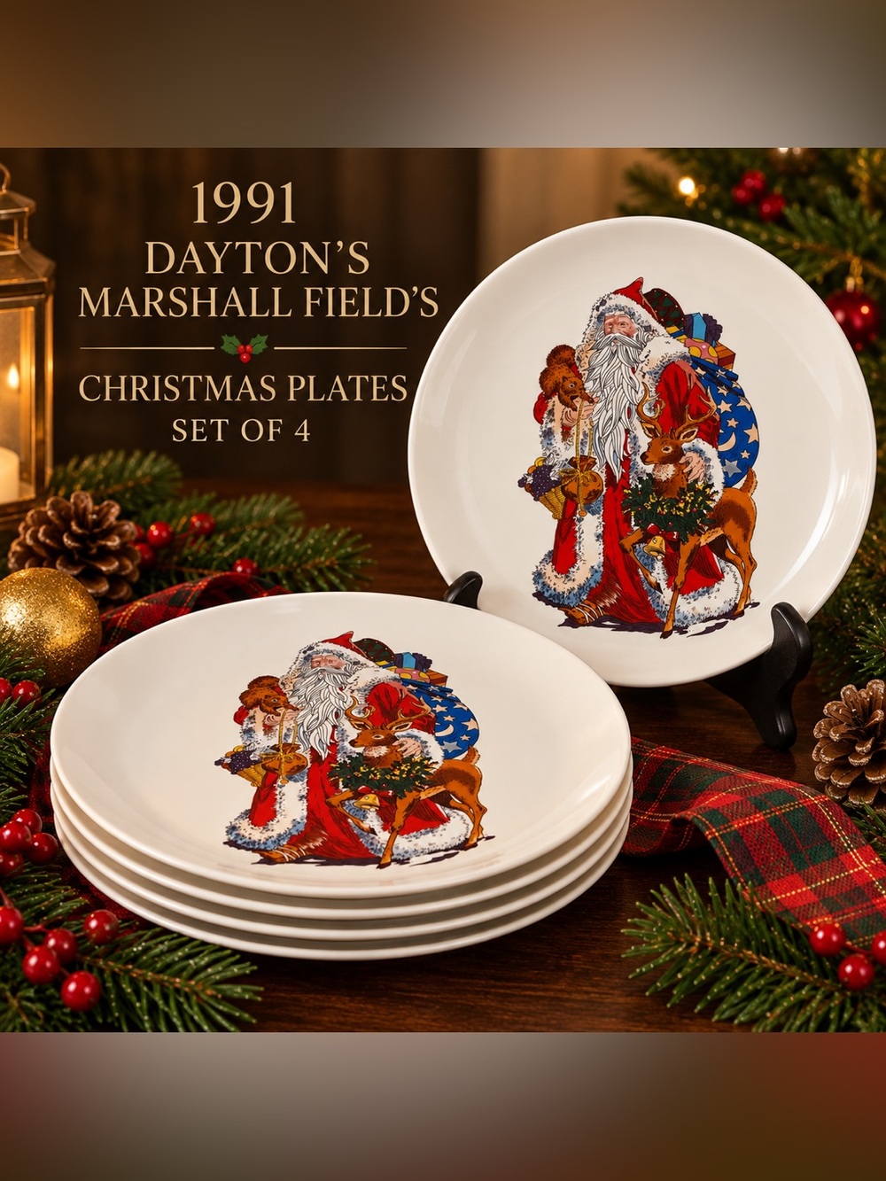 Vintage 1991 Dayton’s Marshall Field’s Santa Christmas Plates Set of 4